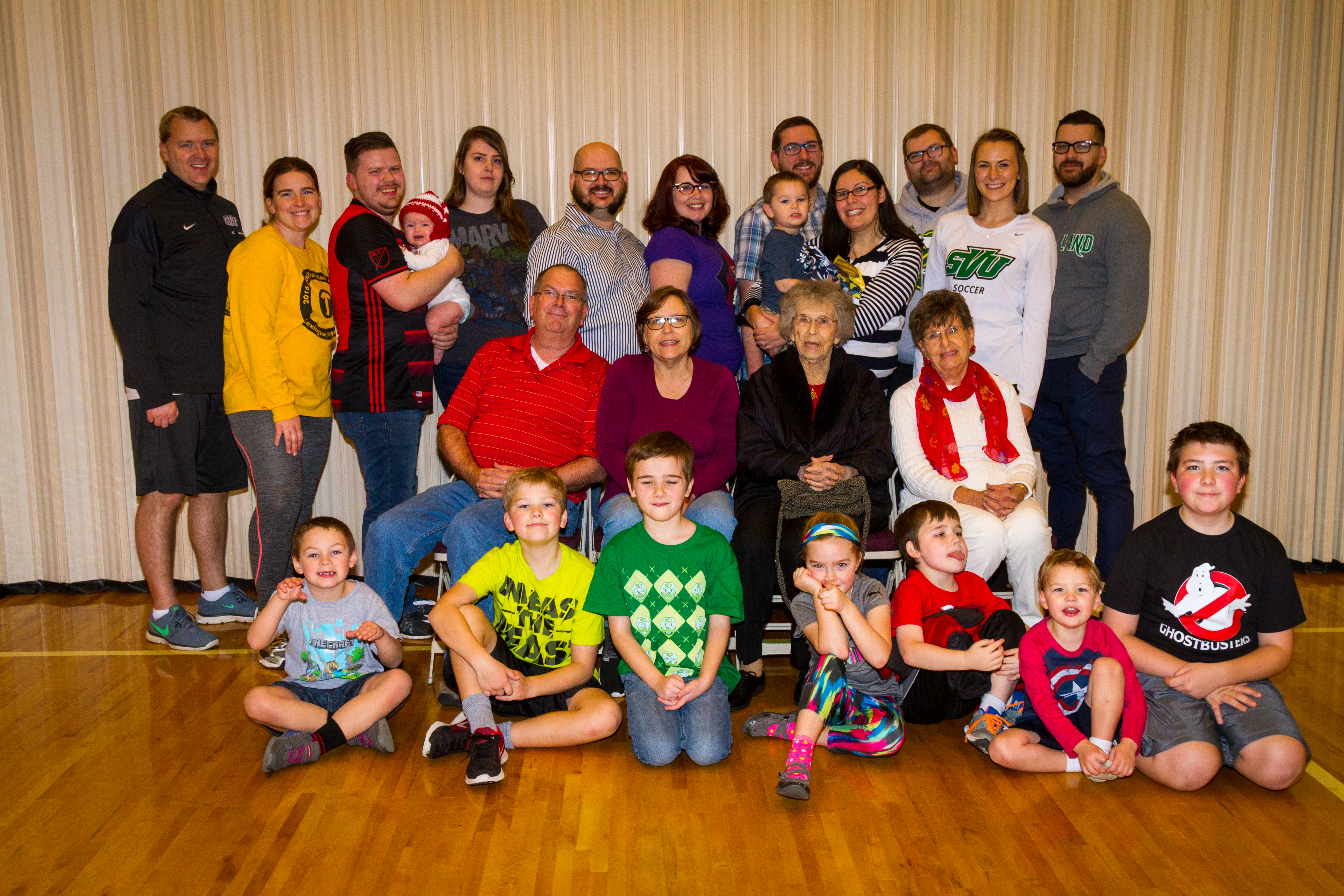The whole family with grandkids and both our moms, Christmas 2016